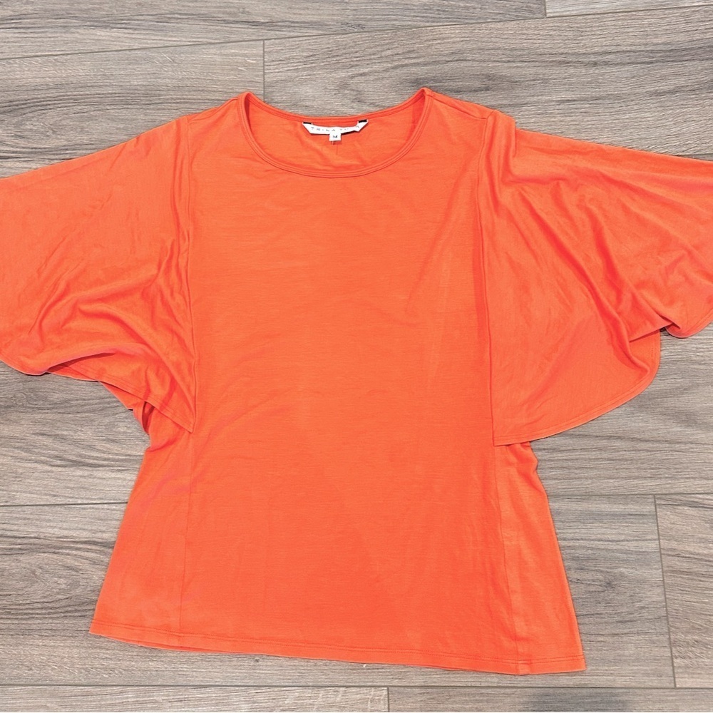 Trina Turk Orange Flutter Sleeve Blouse Top Size Medium - Picture 4 of 8